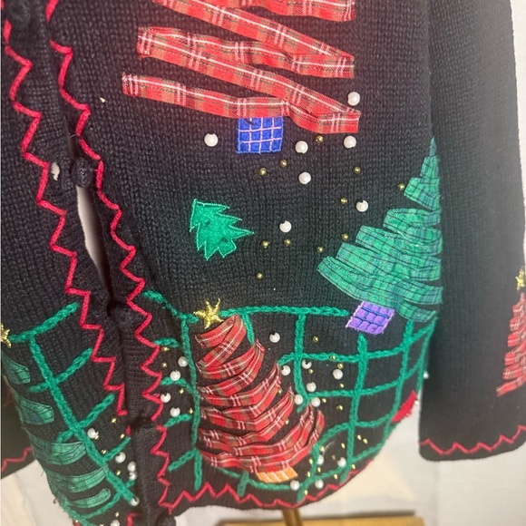 Vintage Festive Black Cardigan with Snowman Design 2X - Picture 3 of 9